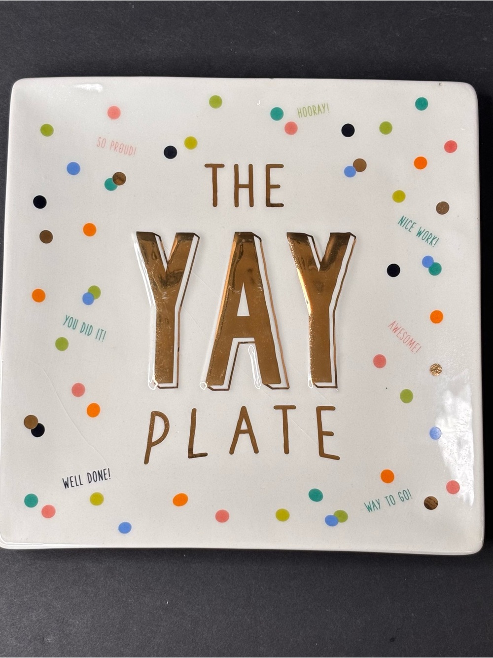 Mudpie “The YAY Plate” Confetti And Celebratory Phrases 8”